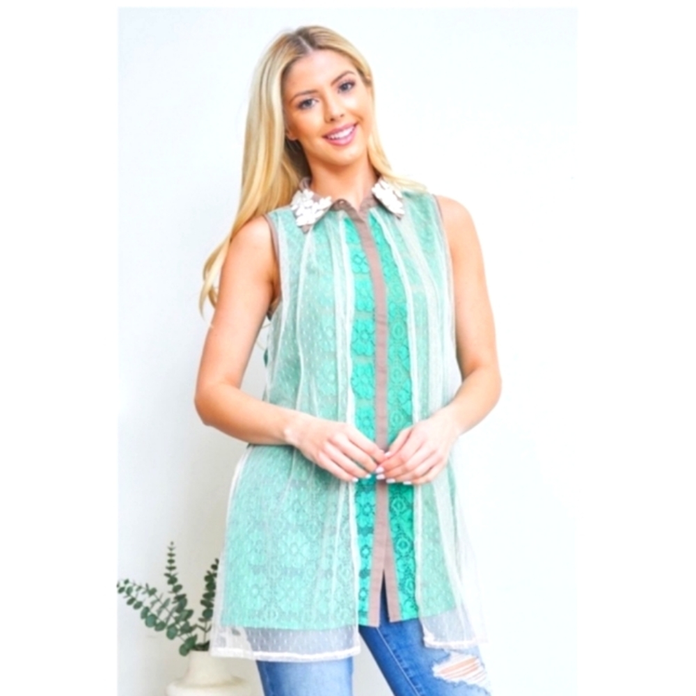 Crochet High Colar Lace Top